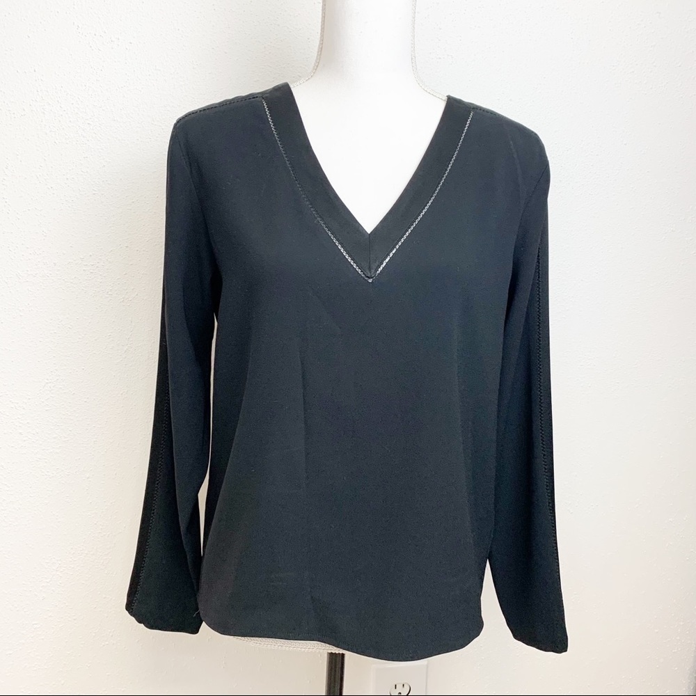 rag & bone v neck top with braided details and satin inserts